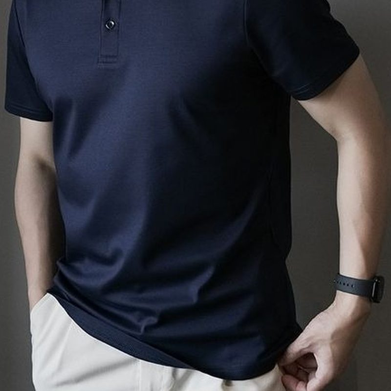 190G双面丝光Polo衫 长绒棉翻领短袖 细节图1