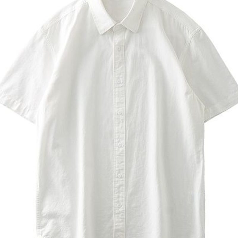 350G重磅纯棉短袖衬衫 日系宽松白衬衣 细节图1